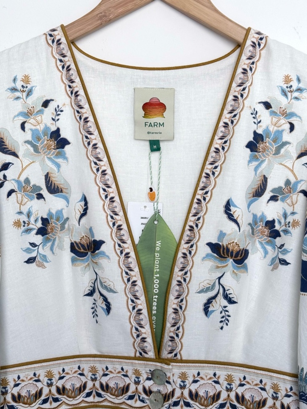 FARM Rio White Maxi Dress with Blue and Gold Floral Embroidery - Picture 9 of 16